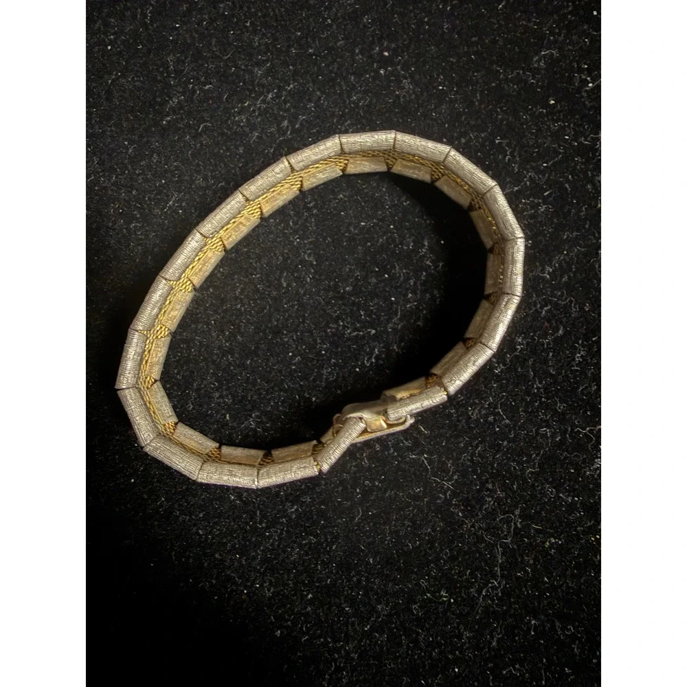 Vintage Gold Tone‎ Panel Cut Out Oval Box Link Mesh Bracelet 7.5